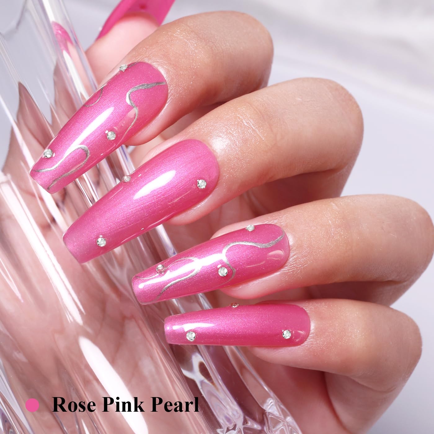 Imtiti Glitter Gel Nail Polish, Rose Pink Pearl Glitter Nail Gel Polish Diamond Shimmer Sparkle Soak Off UV LED Spring Summer Manicure 10ML-GlimoraGlow