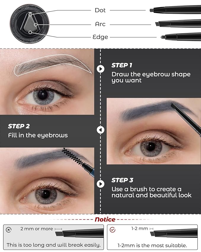 12Pcs Microblading Eyebrow Pencils Grey Waterproof Eye Brow Pencil w/Eye Brow Razor & Scissors Kit 0.5mm Ultra-Fine Tip Creates Hair-Like Strokes for Women Effortless Natural Brows-GlimoraGlow