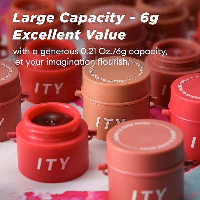 ITY Velvet Matte Finish Lip Stain-Mousse Textured Pudding Pot Lip Clay with Brush, Red Shade, Dual-Use as Lipstick and Blush, Conceals Lip Lines, Rich Pigment, 0.21 oz (6g) in Cherry Bliss-GlimoraGlow