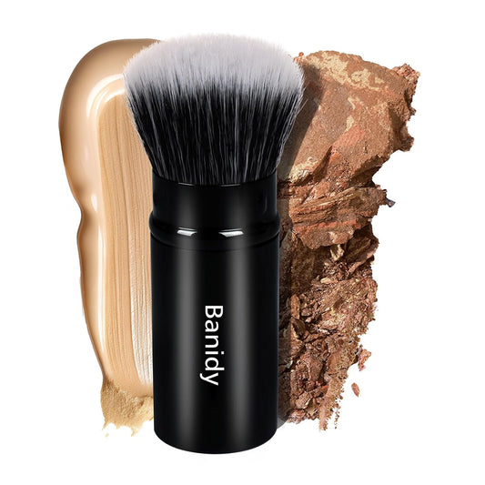 Makeup Brush Kabuki Face Brushes Retractable Travel Blush Kabuki Brush Portable Flawless for Foundation, Powder Blush, Bronzer, Buffing, Liquid, Cream, Cruelty Free with Cover-GlimoraGlow