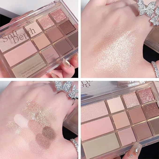 12 Girds Colorful Matte Shimmer Eyeshadow Palette for Eye Makeup,High Pigmented Eye Shadow Primers Powder Palet de sombras de ojos 12-C-GlimoraGlow