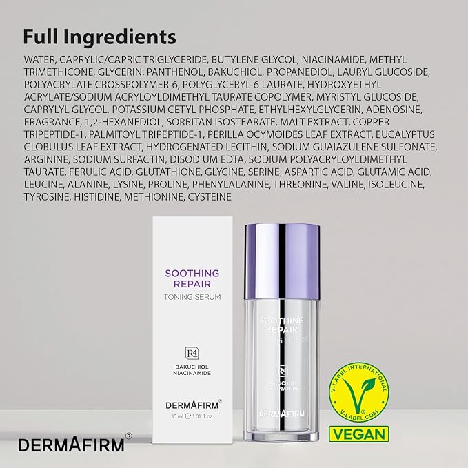 [Refill] DERMAFIRM Soothing Repair Toning Serum R4 - Korean Bakuchiol Retinol Niacinamide & Peptide Face Serum for Wrinkles - Calming, Moisturizing & Correcting- Paraben-Free, Cruelty-Free, 1.01 fl oz-GlimoraGlow