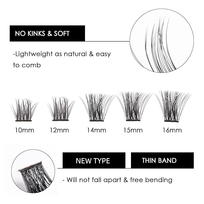 Cluster Lashes 72 Individual Lashes Clusters Eyelash Extensions False Eyelashes DIY Lash Extension Kit Reusable False Eyelashes Natural Look Mix 10-16mm C D Curl-DM06-GlimoraGlow