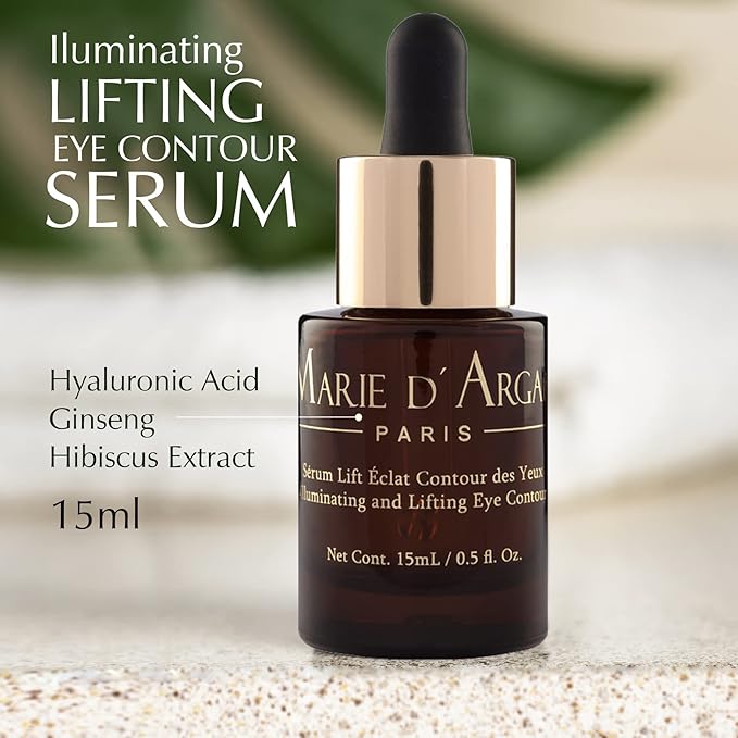 Marie d'Argan Eye Contour Serum for dark circles and puffiness, with Hyaluronic Acid, Ginseng and Hibiscus Anti-wrinkle, Repairs Bags under eyes, iluminates skin, firming effect, 15 ml,-GlimoraGlow