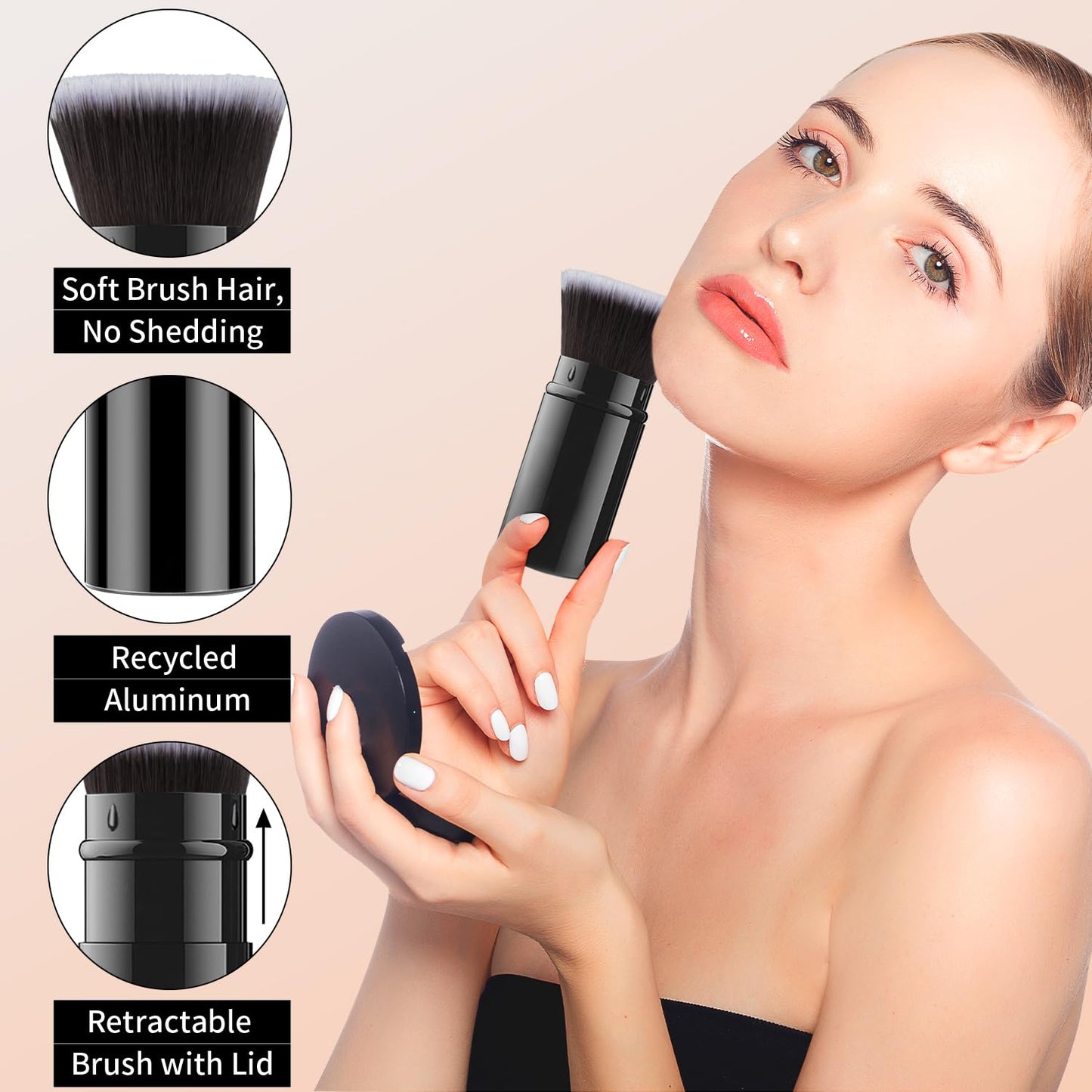 Falliny Makeup Brushes Retractable, Travel Powder Foundation Kabuki Brush, Portable Face Liquid Foundation Sunscreen Brush with Cover for Blending Liquid, Bronzer,Cream or Flawless Powder Cosmetics-GlimoraGlow