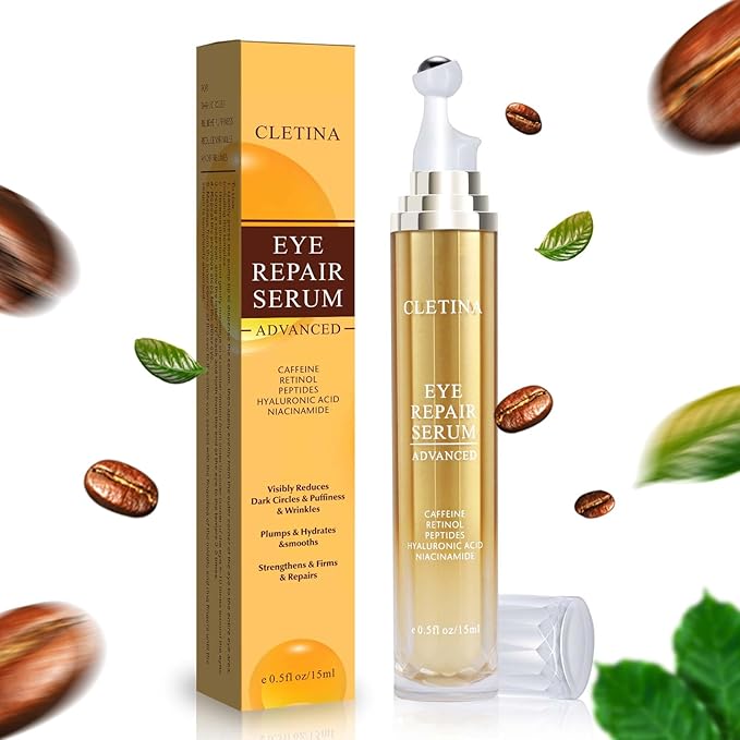 5% Caffeine Eye Serum With Roller For Dark Circles & Puffiness Bags Under Eye Treatment- Caffeine Eye Cream with 360° Massage Ball Roller For Anti Aging Wrinkles Fine Lines - Under eyes treatment-GlimoraGlow