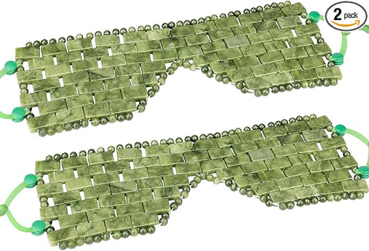 Jade Eye Mask, 2Pcs Large Facial Cooling Mask with 100% Real Jade for Hot & Cold Therapy,Green Jade Facial Eyes Sleeping Mask Relief Eye Cover by LazyGa-GlimoraGlow