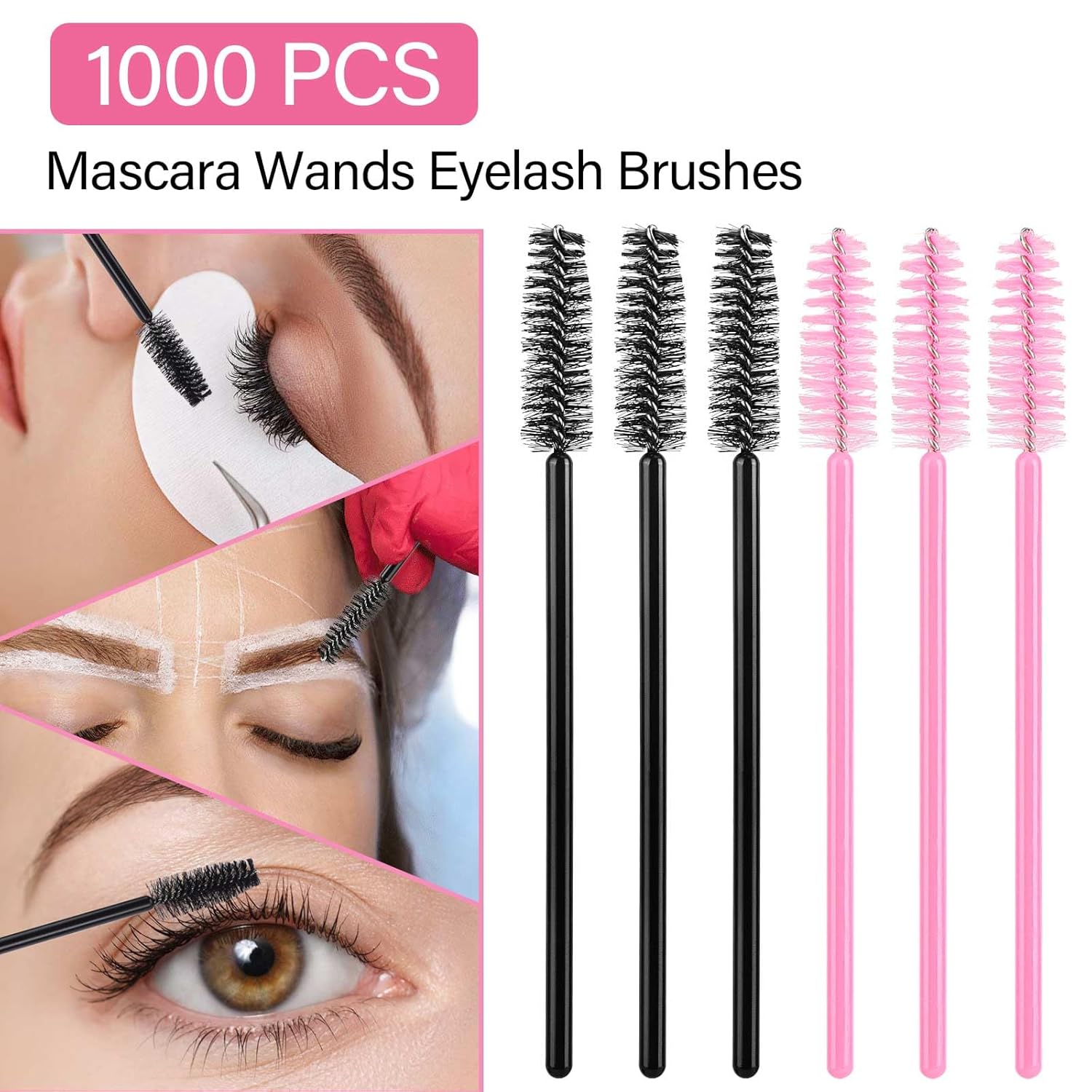 1000 Disposable Mascara Wands Eyelash Brushes Spoolies for Eyebrow Eye Lash Extension Black and Pink-GlimoraGlow