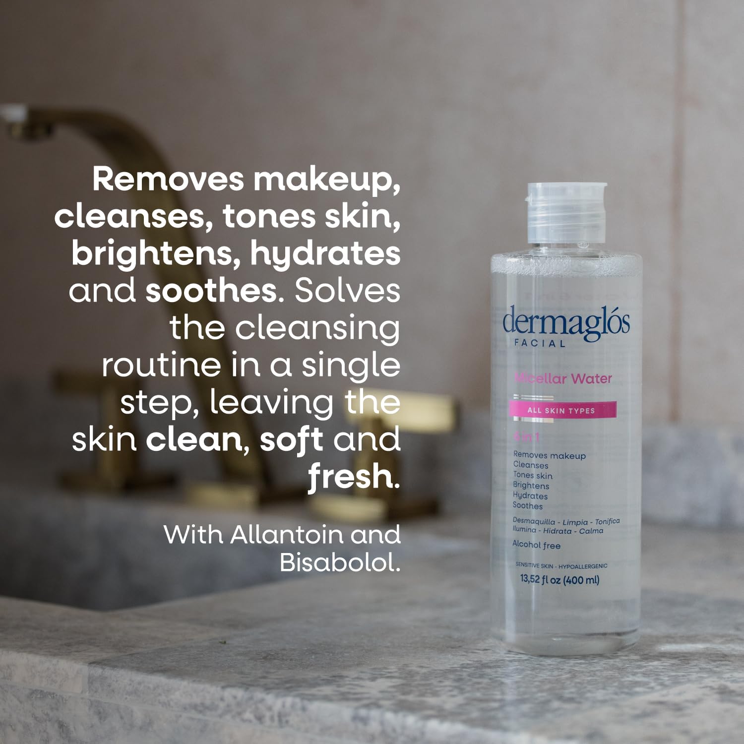 Dermaglos Micellar Water for All Skin Types Even Sensitive | All In 1 Hydrating Facial Cleanser & Makeup Remover, Brightening, Soothing, Gentle Face Toner | Alcohol-Free Formula | 13.52 Fl Oz-GlimoraGlow