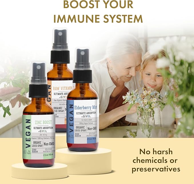Immunity Pack Liquid Vitamins (Pack of 3) Sambucus Nigra Elderberry Mist, Zinc Boost Mist and Vitamin C Mist (Extra Strength) - Natural Immune System Support - Non-GMO Gluten-Free - 240 Days Supply-GlimoraGlow
