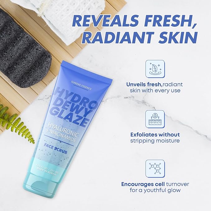 Hyaluronic Acid Facial Scrub - Dermatologist Tested, Anti-Aging, Korean Skin Care, Hydrates & Plumps Dry Skin, Improves Texture & Firmness - Gentle, Vegan, 95% Natural - 1 Pack-GlimoraGlow