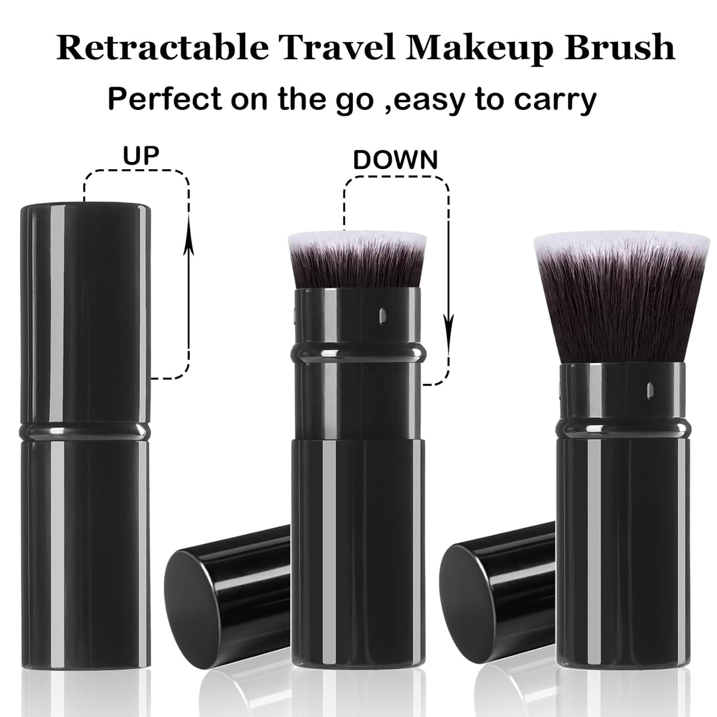 Retractable Makeup Brush 2 Pack, Travel Kabuki Powder Foundation Makeup Brush Face Blush Brushes for Blending Liquid, Blush, Bronzer, Buffing, Sunscreen,Flawless Cosmetics-GlimoraGlow