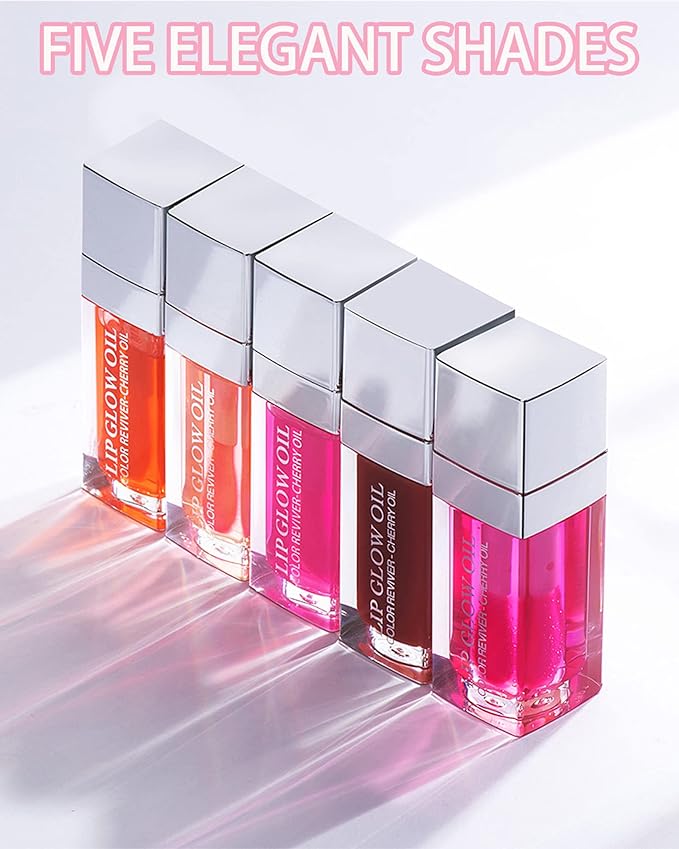 Hydrating Plumping Lip Glow Oil,Tinted Lip Gloss Lip Stain,Glow Reviver Lip Oil,Long Lasting Moisturizing Clear Lip Plumping Oil Tint for Lip Care and Dry Lips,Women's Day Makeup Gift for Women-004-GlimoraGlow