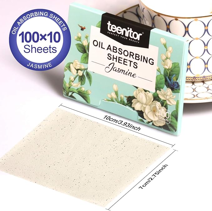Teenitor Oil Absorbing Sheets for Face, 1000 Sheets Jasmine Oil Blotting Paper for Oily Skin, Natural Oil Control Film Oil Blotting Sheets for Face Men Women, Face Oil Sheets-GlimoraGlow