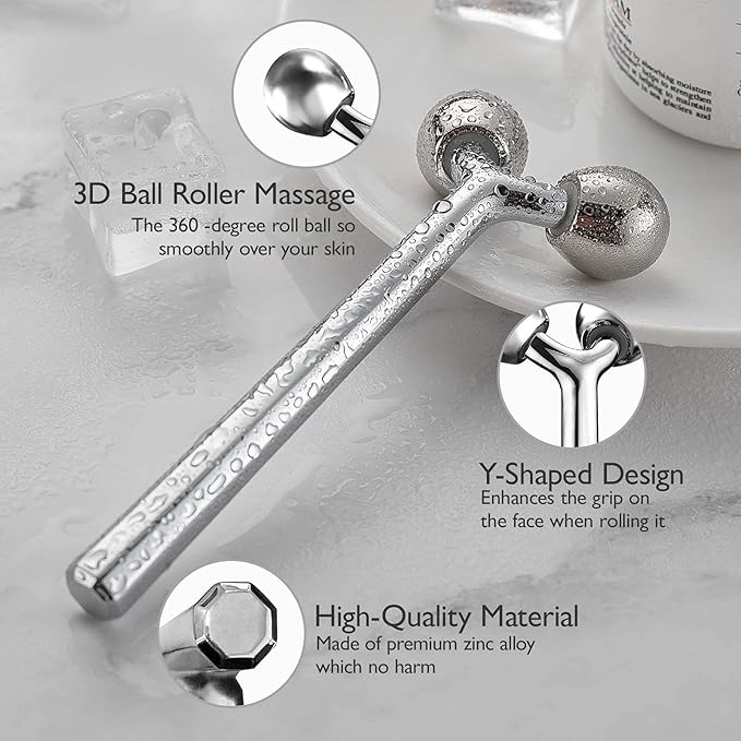 Tekson Faical Roller Massager, 3D Metal Face Massage Tool for Reduce Puffiness, Remove Eye Wrinkles, Face Lift, Increase Firmness, Anti-Aging, Skin Tightening (Zinc Alloy)-GlimoraGlow