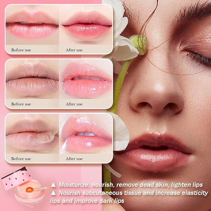2 Pcs Strawberry & Honey Lip Balm, Lip Mask with Stick, Moisturizing Lip Sleeping Mask Day & Night Lip Care - Hydrate Repair Prevent Dry Cracked Exfoliate (Honey+Strawberry)-GlimoraGlow