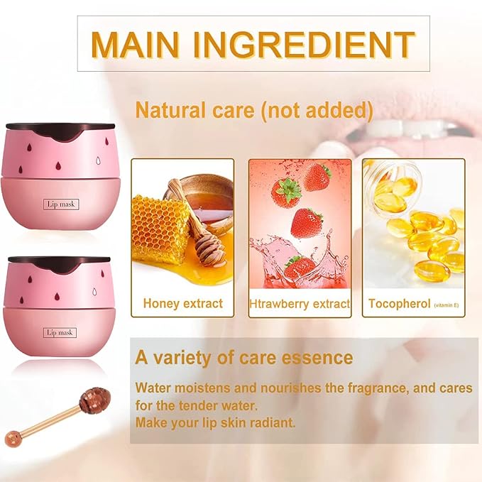 2 Pack Strawberry Lip Sleeping Mask,Plumping Lip Hydrating Bee Lip Balm Honey Pot Propolis Moisturizing Lip Balm With Stick，Lip Exfoliating Bee lip Balm Sleeping Lip Mask-GlimoraGlow