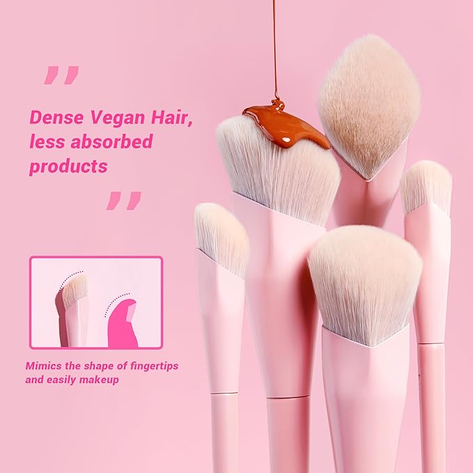 Jessup Foundation Brush and Concealer Brush, Pink Makeup Brushes Set 2Pcs Premium Synthetic Face Make up Brushes for Liquid Cream, T497-GlimoraGlow