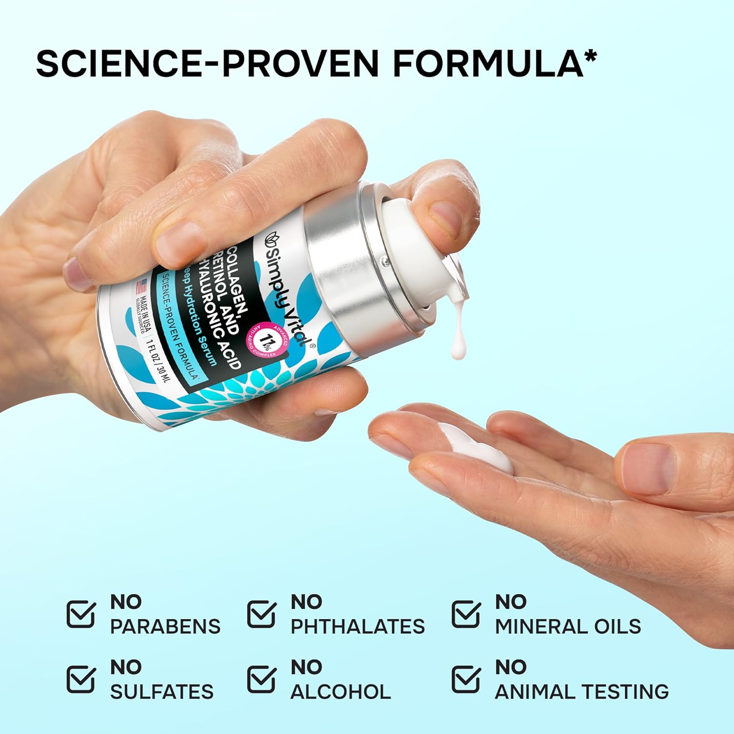 SimplyVital Collagen, Retinol & Hyaluronic Acid Serum - Moisturizer for Face, Neck & Décolleté – Lightweight Hydration for Daily Care – Made in USA – Hyaluronic Acid Cream – 1 fl.oz-GlimoraGlow