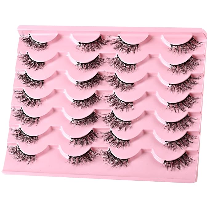 FARRED Half Lashes Natural Look Short Eyelashes Cat Eye Lash Fluffy Natural Lashes Wispy False Eyelash 14 Pairs Faux Mink Strip Eye Lashes Pack for Daily Makeup (F15 | 9-14mm)-GlimoraGlow