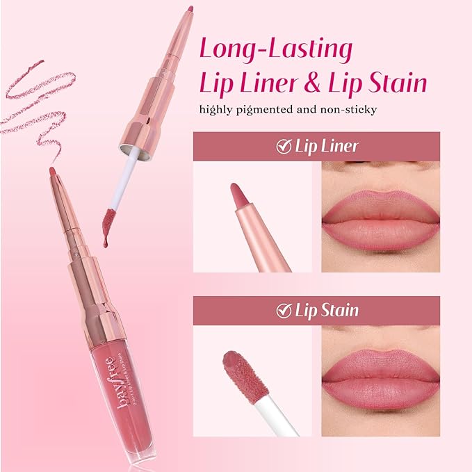 2-IN-1 Lip Liner and Lip Stain, High Pigmented Long Lasting Velvet Lip Tint, Well-Defined Lipliner, Weightless Waterproof Not Animal Tested, Matte Finish Makeup-GlimoraGlow