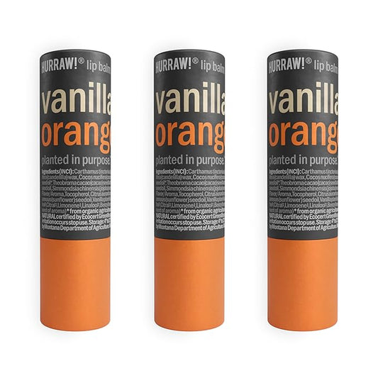 Hurraw! Vanilla & Orange Lip Balm, 3 Pack: Plastic-Free with new cardboard push-up tube. Certified Organic, All Natural Origin, Vegan & Cruelty Free. Gluten, Bee, Shea, Soy & Palm Free. Made in USA-GlimoraGlow