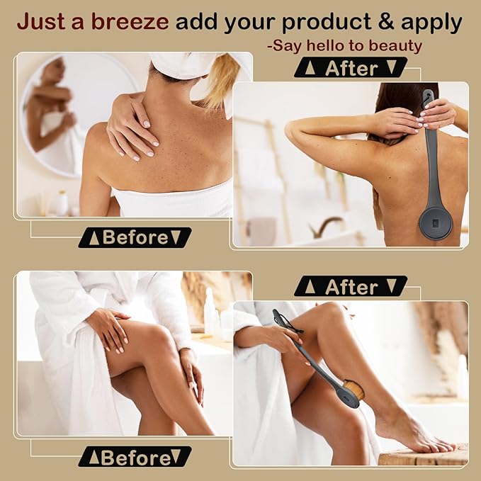 Extra Large Body Makeup Brush For Self Tanner, Sunscreen, Self Tan Back Applicator, Wide-Headed Kabuki Brush for Even& Pretty Lotion Application. Bronzer Blend, Long-Handle Face Leg Brush- Black Set-GlimoraGlow