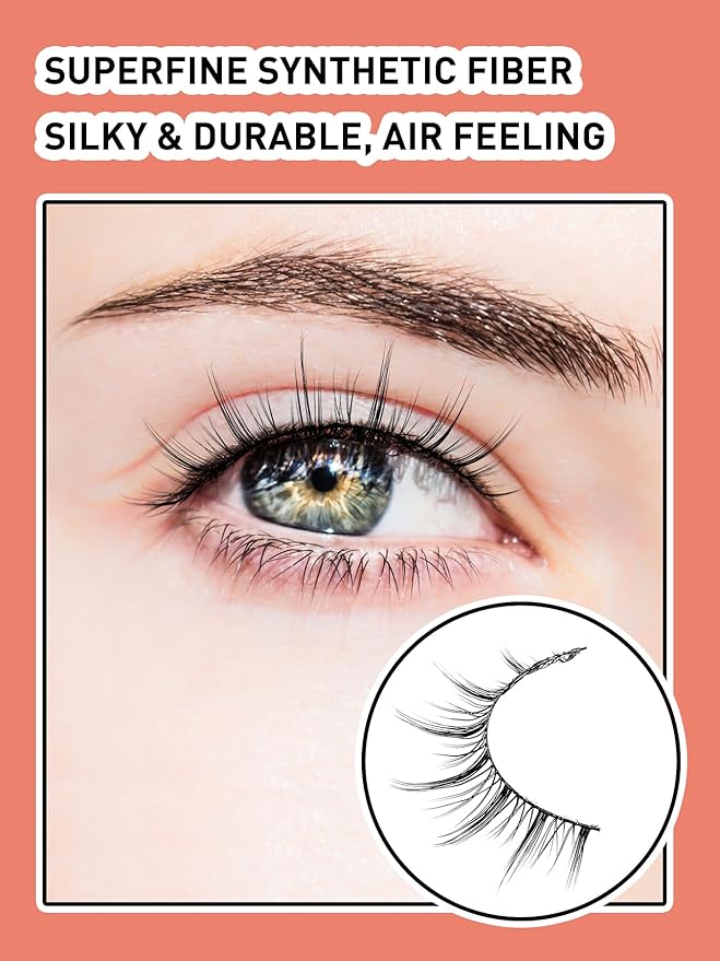 Manga Lashes Natural False Eyelashes 10MM Short Anime Lashes Thin Band Korean Lashes 3D Volume Strip Lashes Wispy Manhua Eyelashes 7 Pair Asian Lashes Siligli-GlimoraGlow