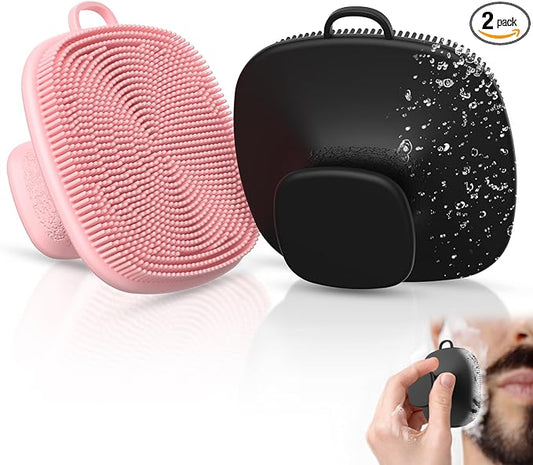 2 Pack Face Scrubber,Silicone Facial Cleansing Brush for Men & Women,Reusable Gentle Facial Waterproof Cleansing Skin Brush Exfoliating Scrubber for Sensitive Skin (Black/Pink)-GlimoraGlow