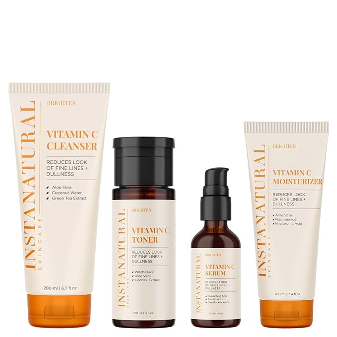 InstaNatural Skin Care Set, Vitamin C Face Wash, Toner, Serum and Moisturizer , Hydrating, Anti Aging and Brightening-GlimoraGlow