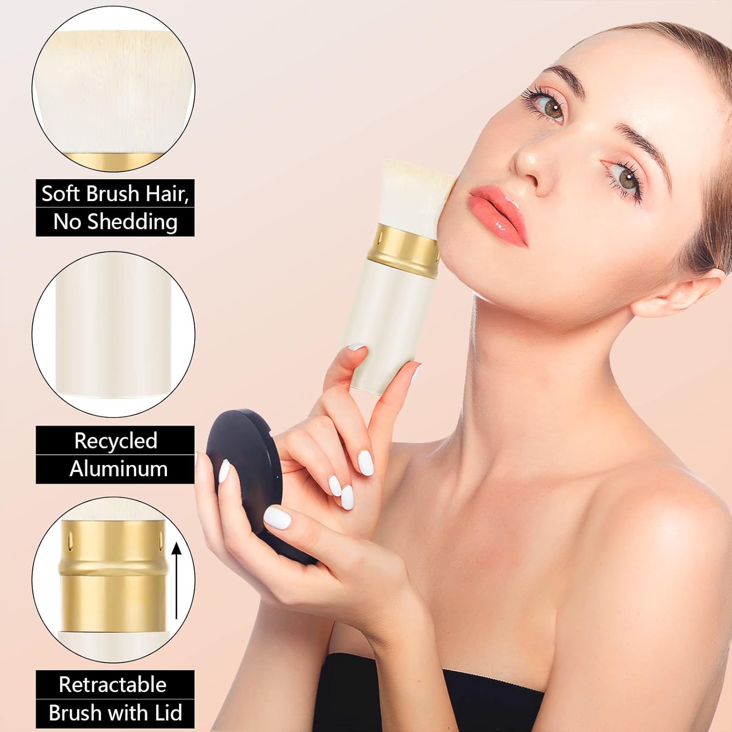 Falliny Retractable Foundation Makeup Brushes, Travel Kabuki Powder Brush Portable Liquid Foundation Sunscreen Brush with Cover for Blending Liquid, Bronzer,Cream or Flawless Powder Cosmetics-GlimoraGlow