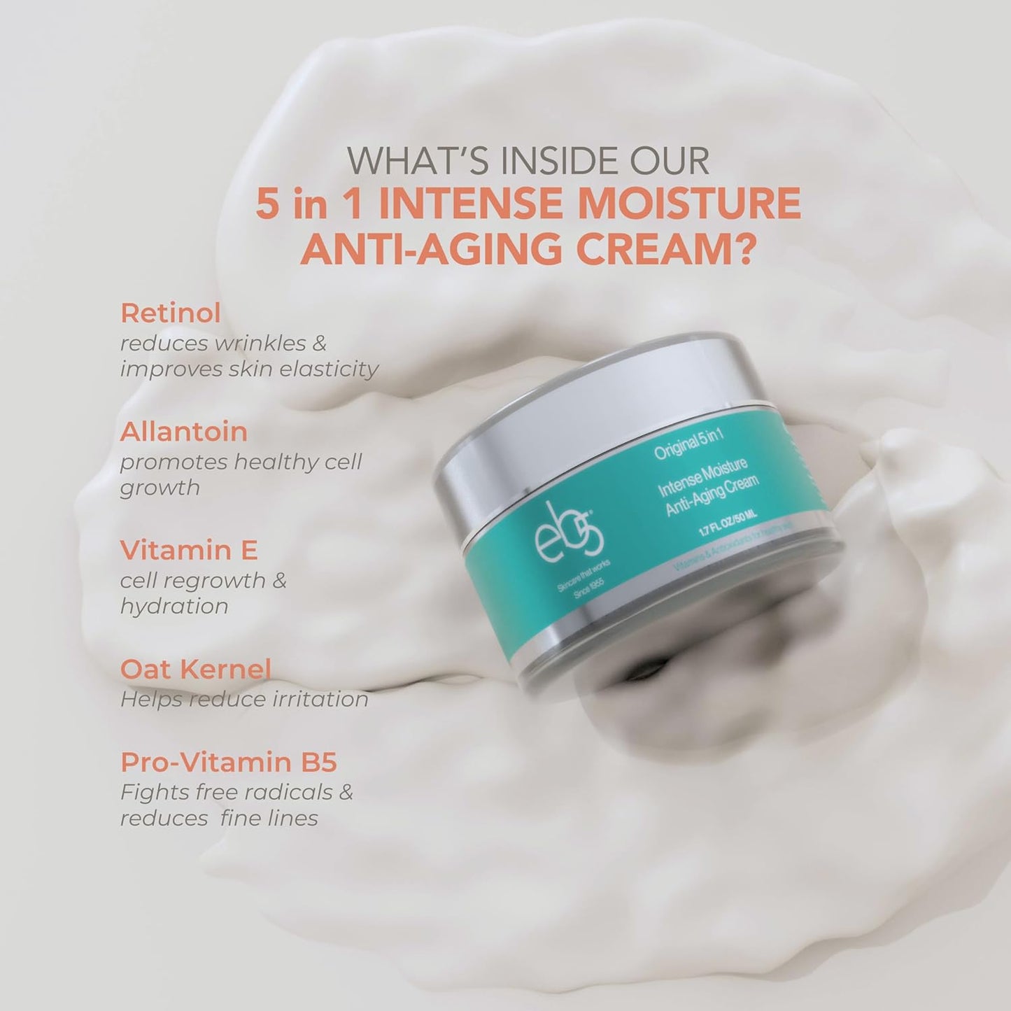 eb5 Intense Moisture Anti Aging Moisturizer Face and Neck Cream- Tone & Tighten Skin with Retinol, Fade Fine Lines and Wrinkles with Vitamin E, A and B5-4oz-GlimoraGlow