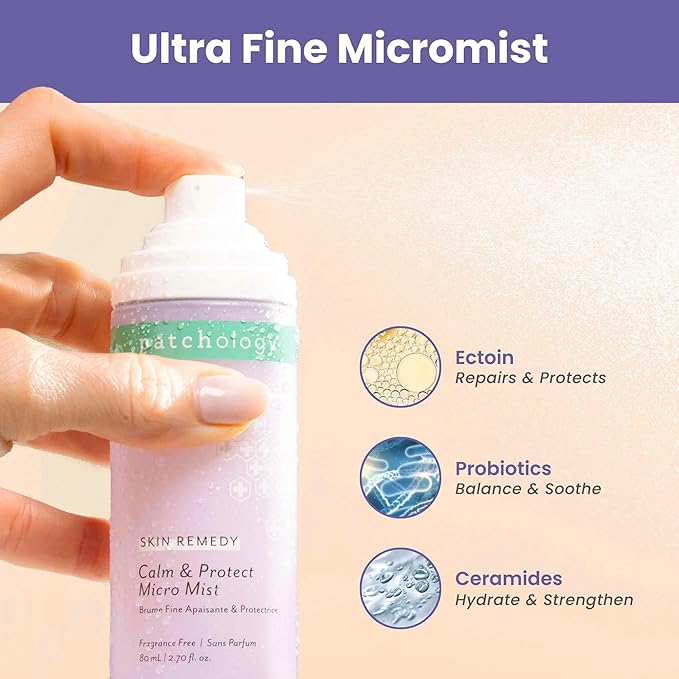 Patchology Skin Remedy Calm & Protect Micro Mist – Hydrating Facial Spray with Ectoin, Probiotics & Botanical Blend - Fragrance Free - Refines Pores & Leaves a Fresh Glow - 80 mL-GlimoraGlow