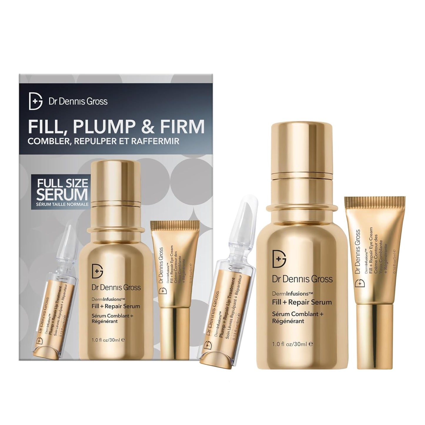 Dr. Dennis Gross Fill, Plump & Firm Kit – DermInfusions™ Hyaluronic Acid Serum, Eye Cream & Lip Treatment | Boost Hydration, Smooth Fine Lines & Enhance Volume | Limited Edition Gift Set-GlimoraGlow