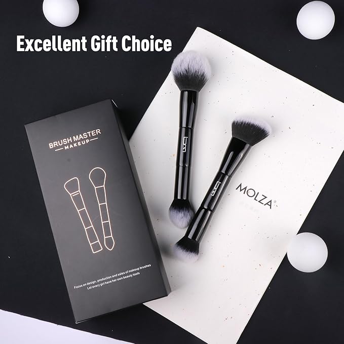 2Pcs Duo End Makeup Brushes, Foundation, Powder, Contour, Concealer, eye makeup Brush, Double-ended Multi-functional Synthetic Cosmetic Tools Makeup Brushes(Black)-GlimoraGlow