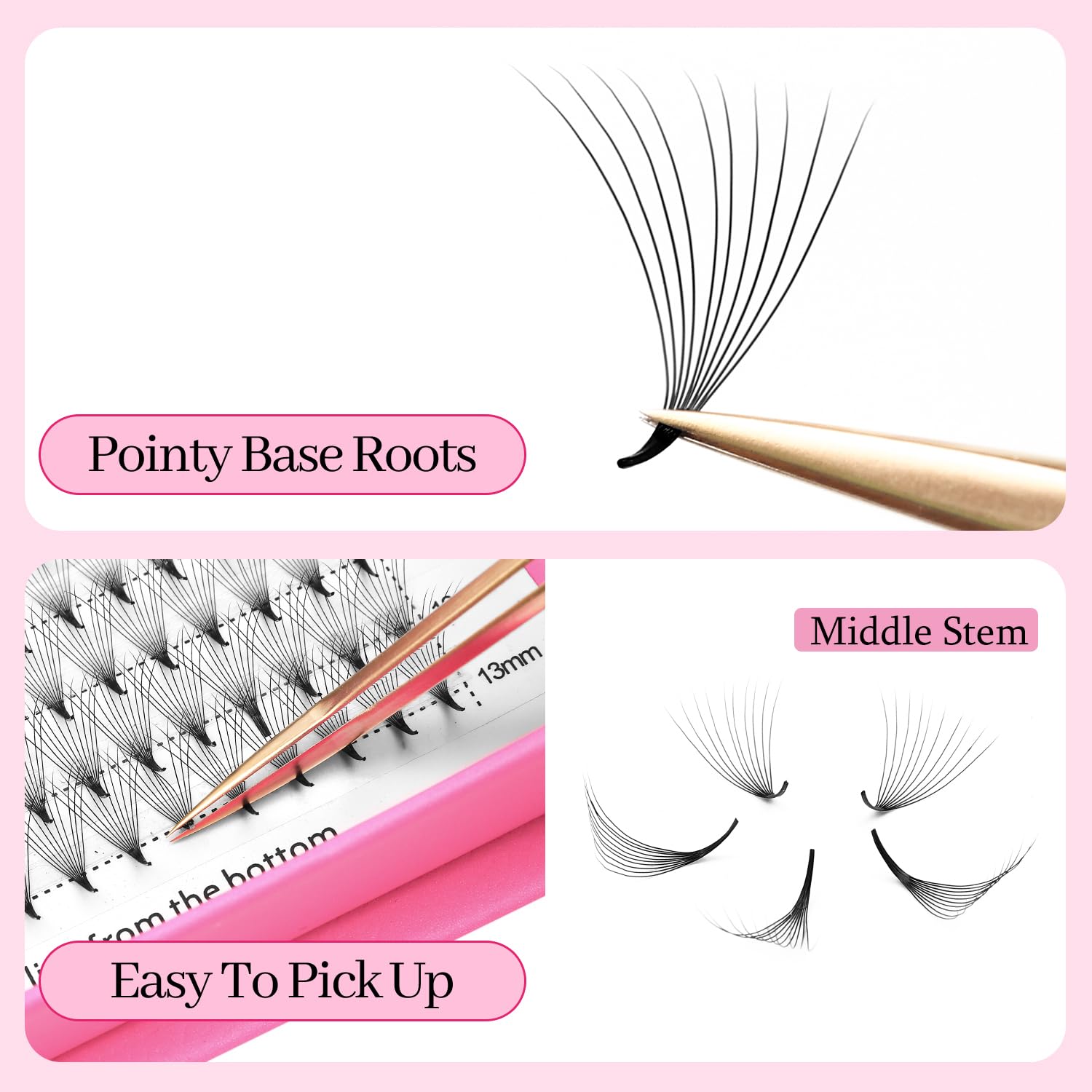 Premade Fans Eyelash Extensions 10D Volume Lash Extensions 0.05 Thickness Eyelash Extension D Curl Premade Lash Fans Mix 9-16mm Fluffy Soft Handmade Lash Fan(10D-0.05-D,9-16mm)-GlimoraGlow