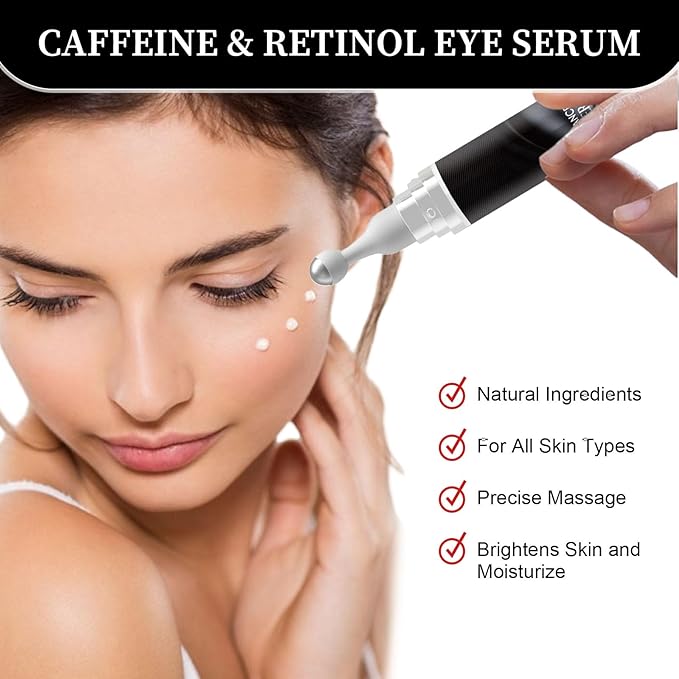 Eye Cream for Puffiness and Bags Under Eyes, Under Eye Cream for Dark Circles, Eye Roller for Puffy Eyes, Caffeine Eye Serum with 360°Massage Ball Reduce Wrinkles and Fine Lines-GlimoraGlow