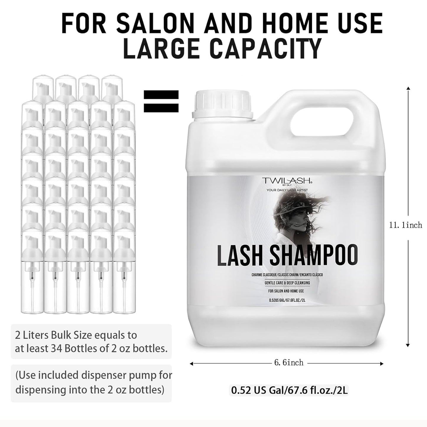 Lash Shampoo Bulk, Eyelash Cleanser for Extensions 2 Liters, Dispenser Pump, Non-irritating or Burning Eyelid Foaming Cleanser for Professional Salon and Home Use (Classic Charm-2L)-GlimoraGlow