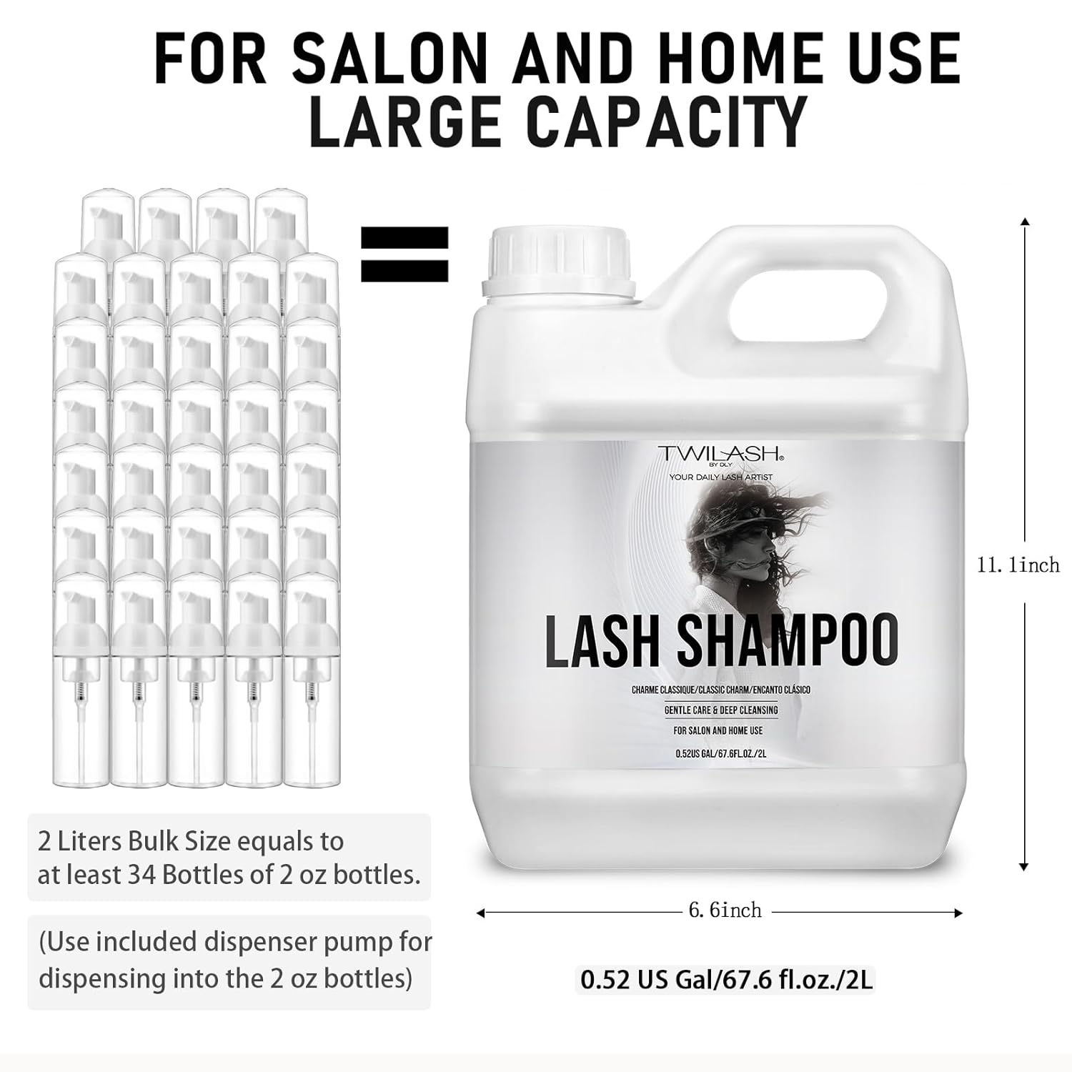 Lash Shampoo Bulk, Eyelash Cleanser for Extensions 2 Liters, Dispenser Pump, Non-irritating or Burning Eyelid Foaming Cleanser for Professional Salon and Home Use (Classic Charm-2L)-GlimoraGlow