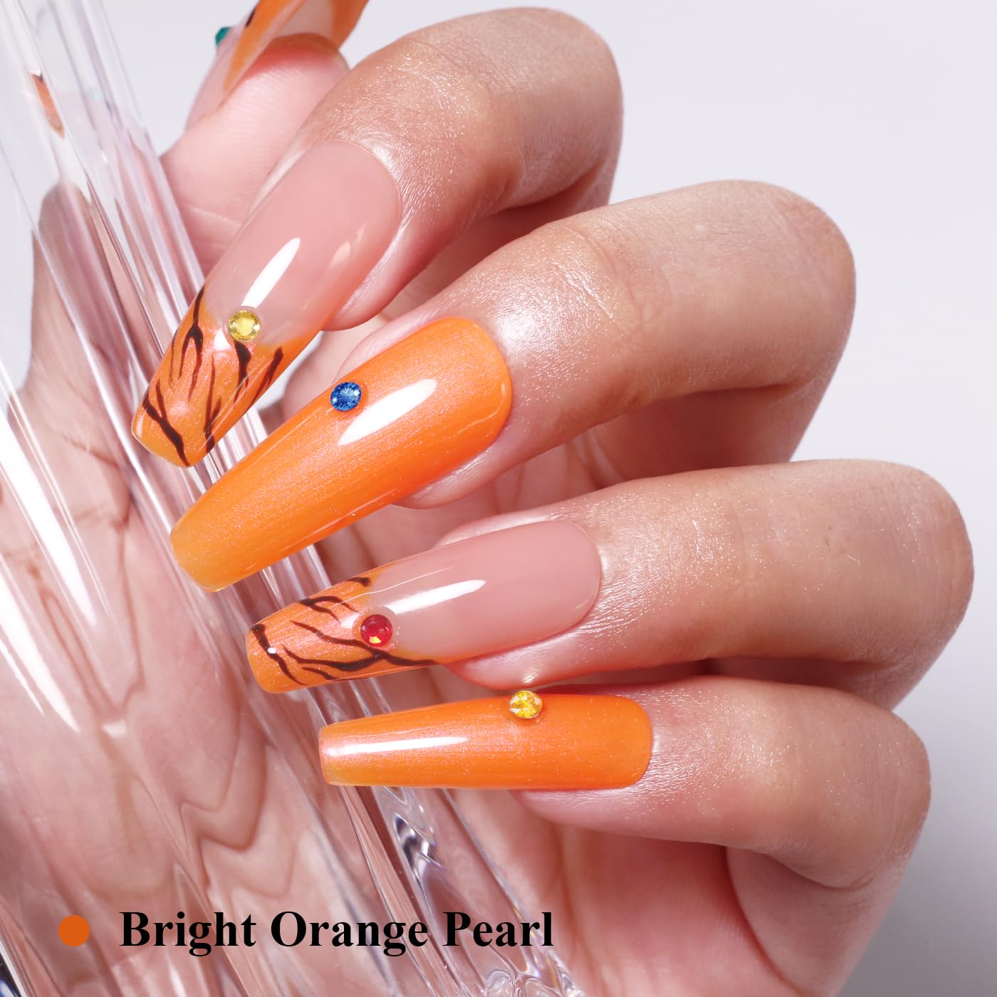 Imtiti Glitter Gel Nail Polish, Bright Orange Pearl Glitter Nail Gel Polish Diamond Shimmer Sparkle Soak Off UV LED Spring Summer Manicure 10ML-GlimoraGlow