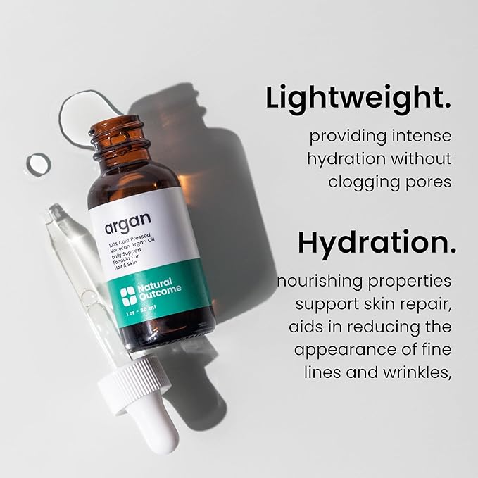 Argan Oil 100% Pure Moroccan Cold-Pressed Face, Body and Hair Lightweight Oil for Moisturizing, Hydrating & Skin Nourishment, 1 oz-GlimoraGlow