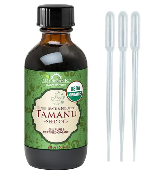US Organic Tamanu Oil, USDA Certified Organic, 100% Pure Virgin Cold Pressed Unrefined, Dark Green Color, Sourced from Southeast Asia_Improved Cap_2oz (56 ml)-GlimoraGlow