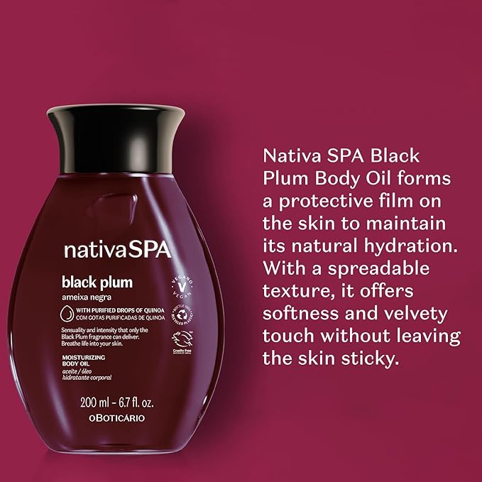 Nativa SPA by O Boticário, Black Plum Body Oil, Scented Moisturizer, Enriched with Purified Quinoa Drops to Boost Hydration, 6.8 Ounce-GlimoraGlow