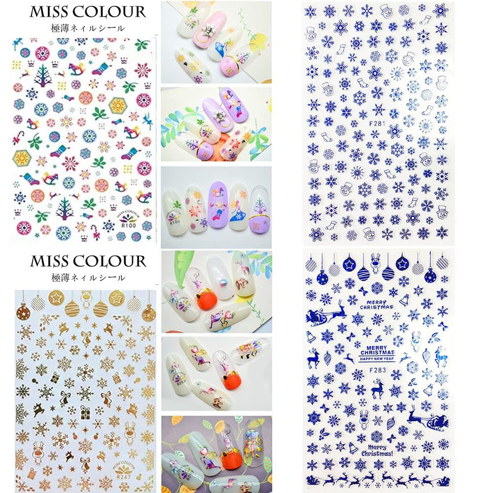 1500+ Patterns Christmas Nail Art Stickers Decals, Kalolary Self-adhesive Nail Stickers Santa Claus Snowflake Snowman Christmas Bell Tree Stick Elk for Christams Nail Decorations (12 Sheet Large Size)-GlimoraGlow