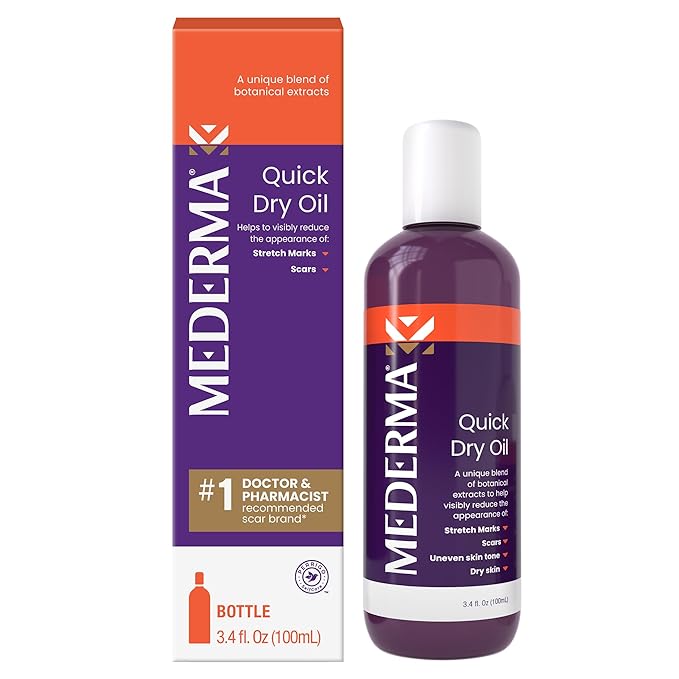 Mederma Quick Dry Oil, Scar and Stretch Mark Treatment, Helps to Improve the Appearance with Natural Botanical Extracts, Paraben Free, Fast-Absorbing, 3.4oz (100ml)-GlimoraGlow