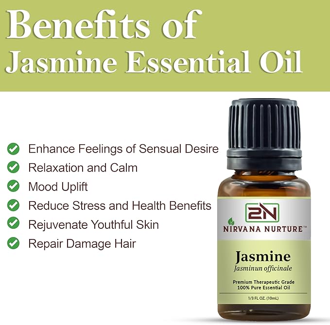 Jasmine Essential Oil 100% Pure Premium Therapeutic Grade, Undiluted - Aromatherapy Diffuser for Calm and Relaxation, Skin Care, Hair Care-GlimoraGlow