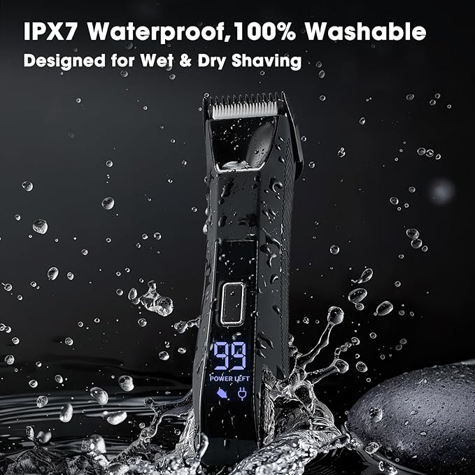 2-in-1 Manscape Trimmer for Men,Body & Groin Hair Trimmers for Men,Bikini Trimmer Women- Wet/Dry Electric Razors for Smooth No-Nick Shaving,IPX7 Waterproof Ball Shaver,LED Display,Black-GlimoraGlow