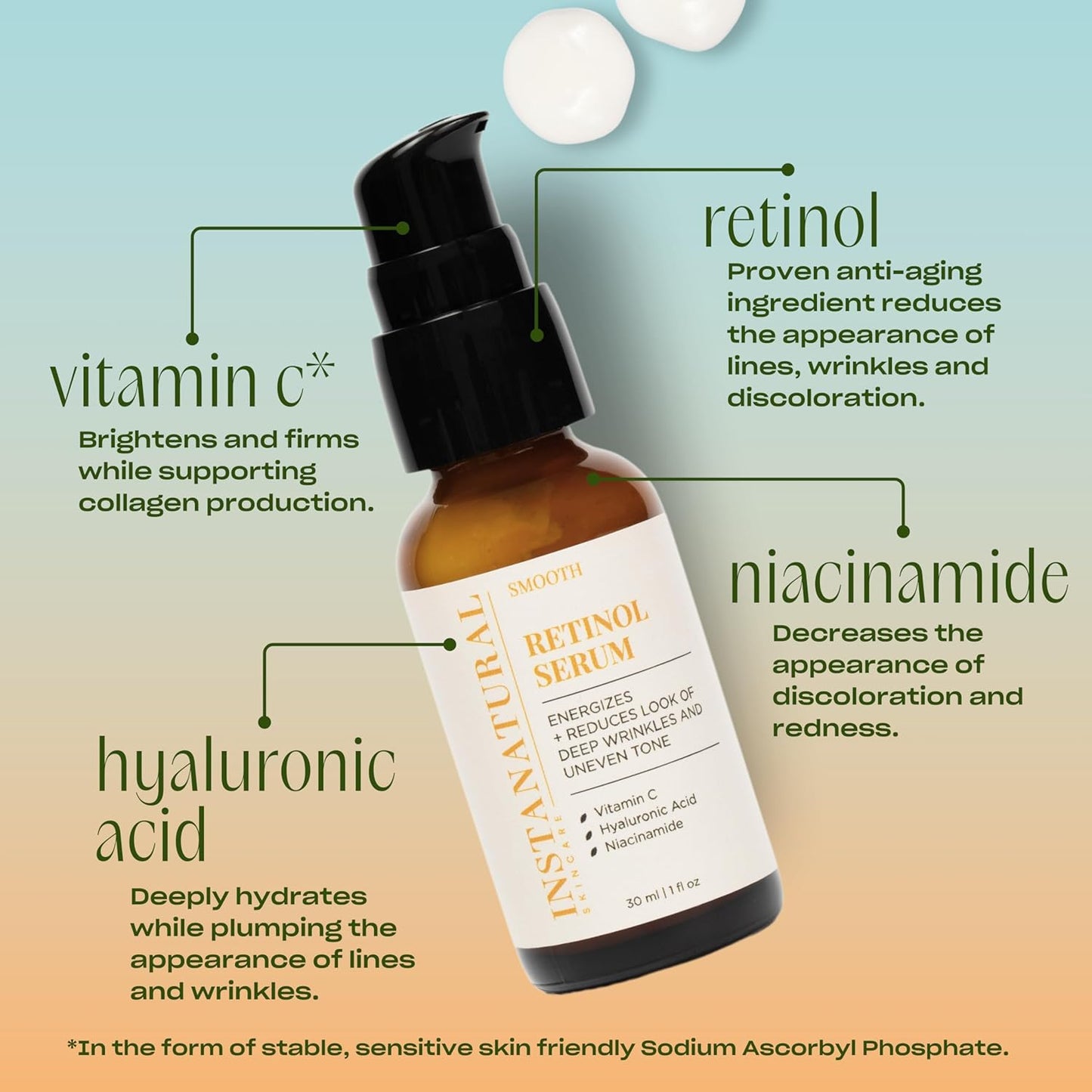 InstaNatural Retinol Serum for Face with Niacinamide, Vitamin C, and Hyaluronic Acid, Anti Aging for Firmer Skin, Lines & Wrinkles & Brightening Serum-GlimoraGlow