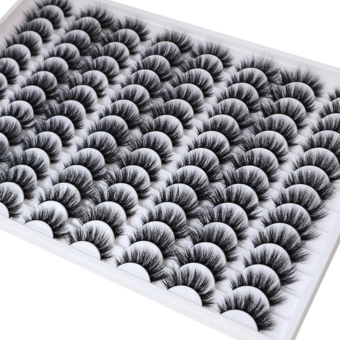 False Eyelashes 48 Pairs Faux Mink Lashes 14mm Wispy Lashes 3D Fluffy Cat Eye Lashes Pack Bulk Wholesale Strip Lashes(style 48-032)-GlimoraGlow