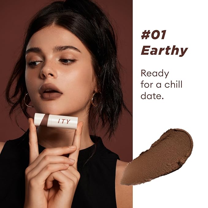 ITY Velvet Matte Finish Lip Stain-Mousse Textured Lip Clay, Nude Shade, Conceals Lip Lines, Rich Pigment Lip Tint Lipsticks, 0.14 oz (4g) in Earthy-GlimoraGlow